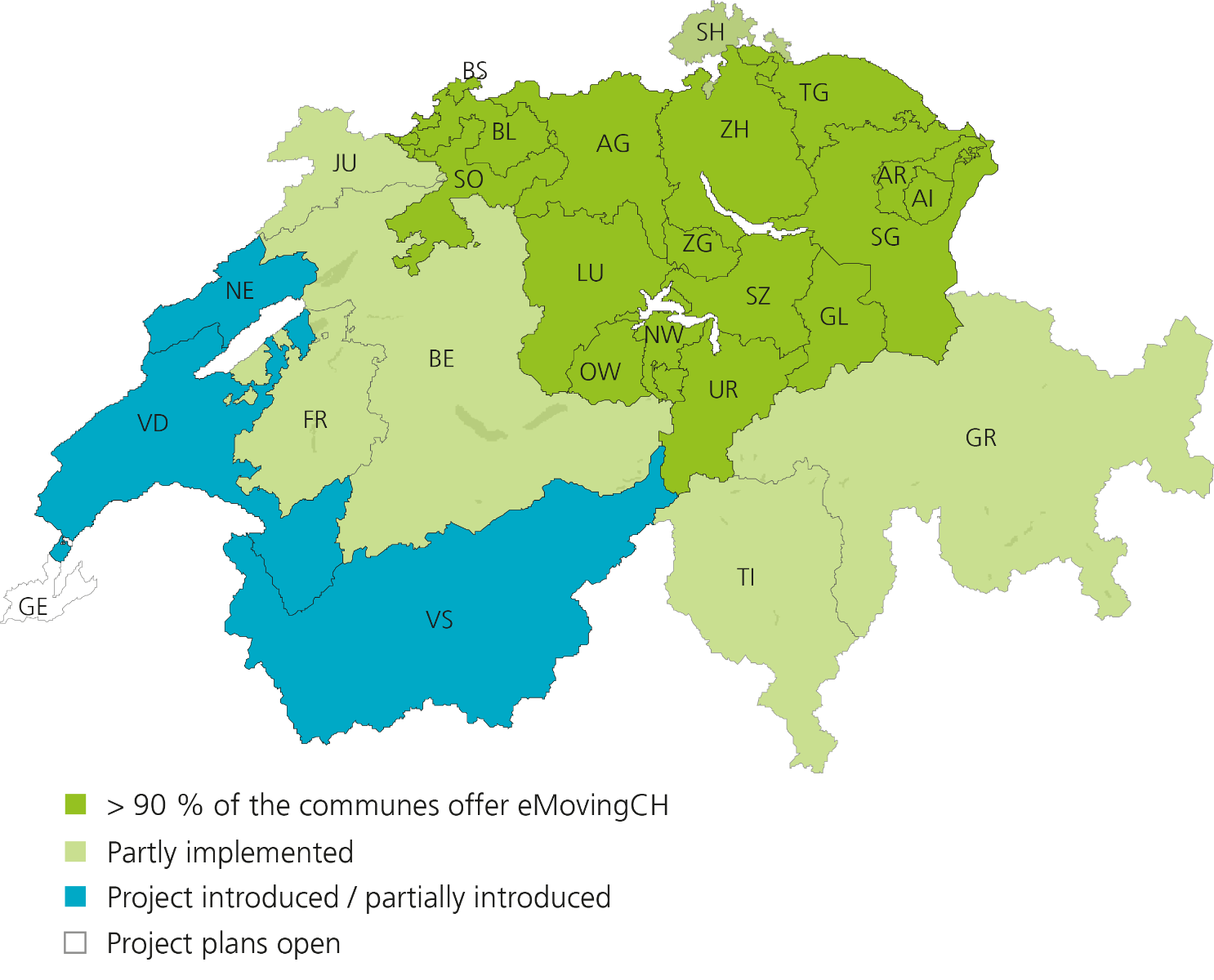 Schweizerkarte Stand Umsetzung eUmzugCH