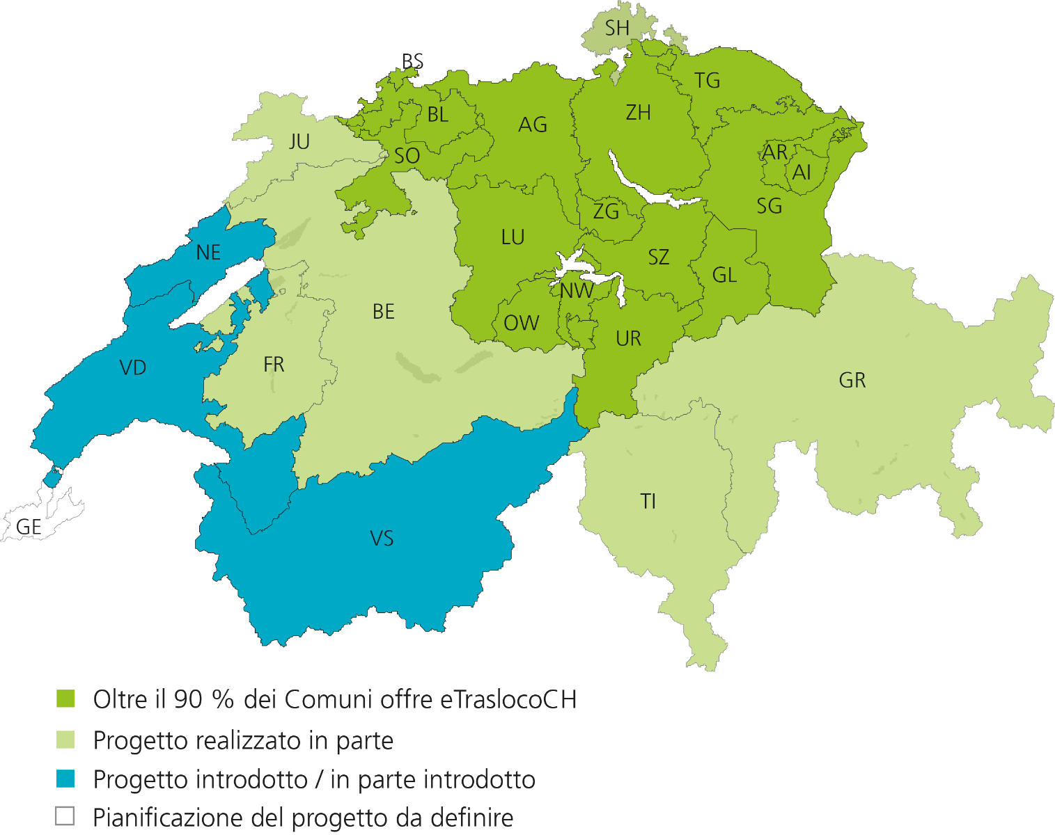 Schweizerkarte Stand Umsetzung eUmzugCH