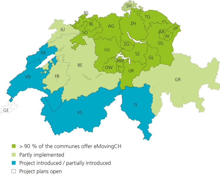 Schweizerkarte Stand Umsetzung eUmzugCH